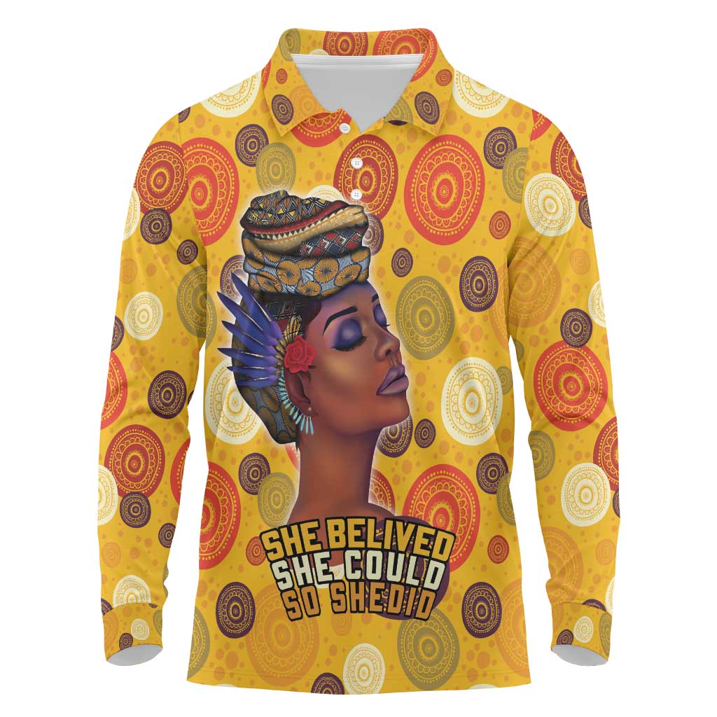 African Women Long Sleeve Polo Shirt She Believed She Could So She Did