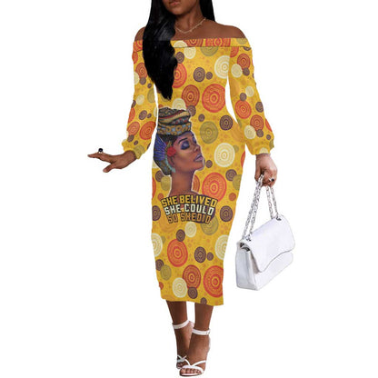 African Women Off The Shoulder Long Sleeve Dress She Believed She Could So She Did