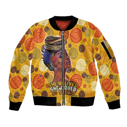 African Women Sleeve Zip Bomber Jacket She Believed She Could So She Did