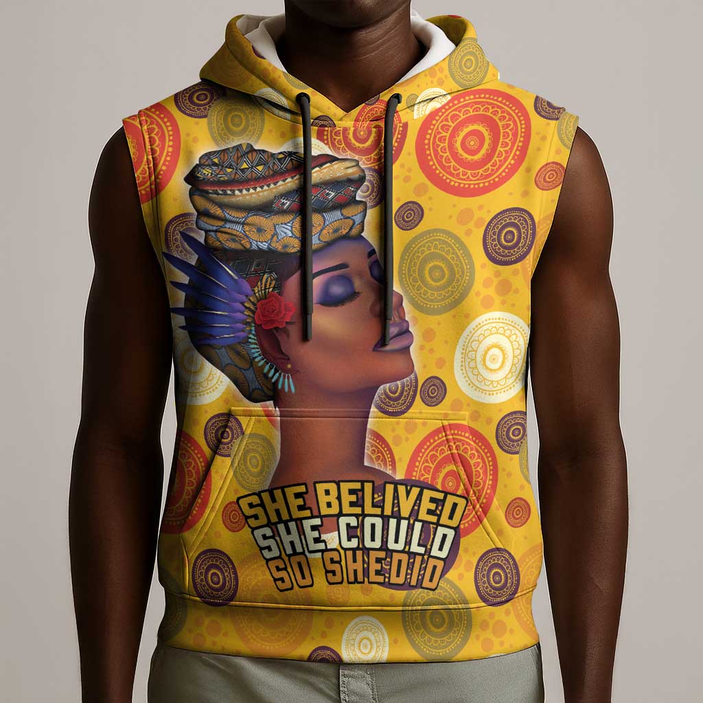 African Women Sleeveless Hoodie She Believed She Could So She Did - African Pride
