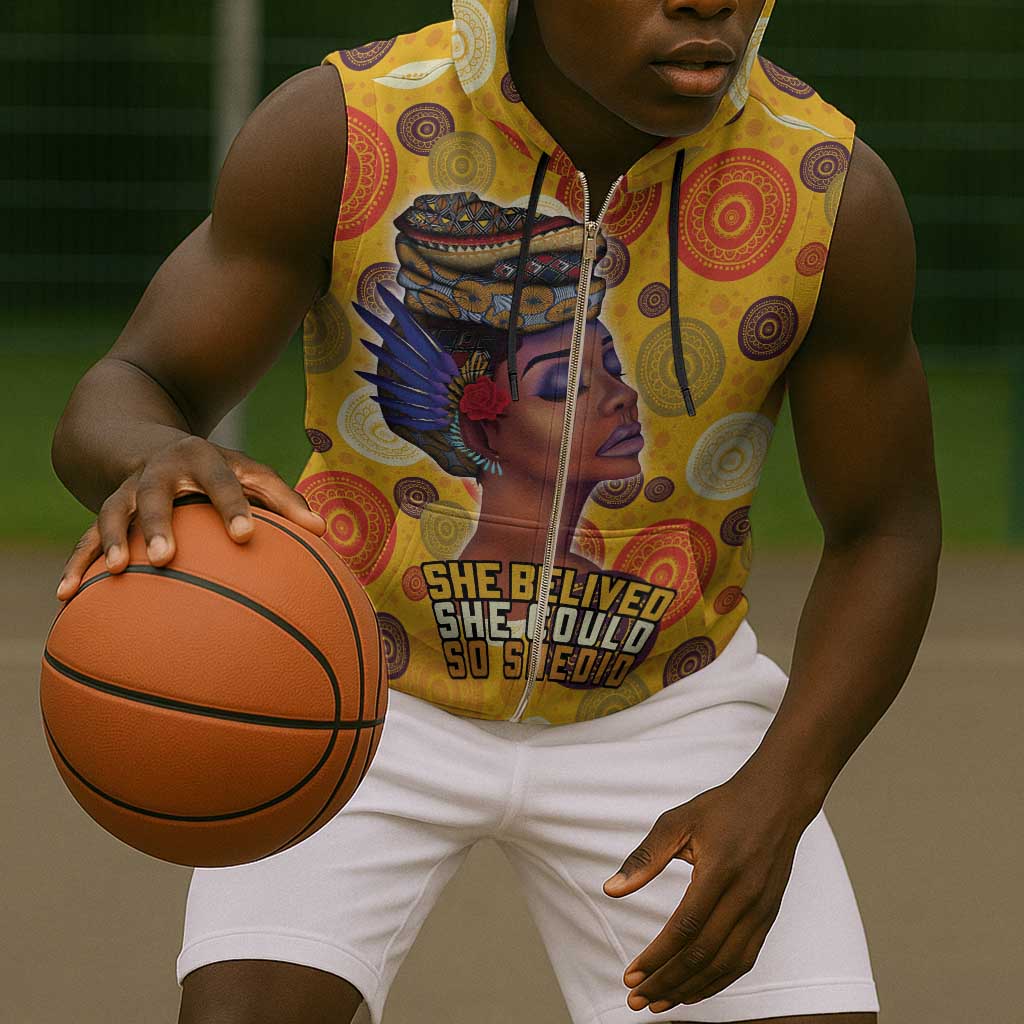 African Women Sleeveless Zip Hoodie She Believed She Could So She Did - African Pride