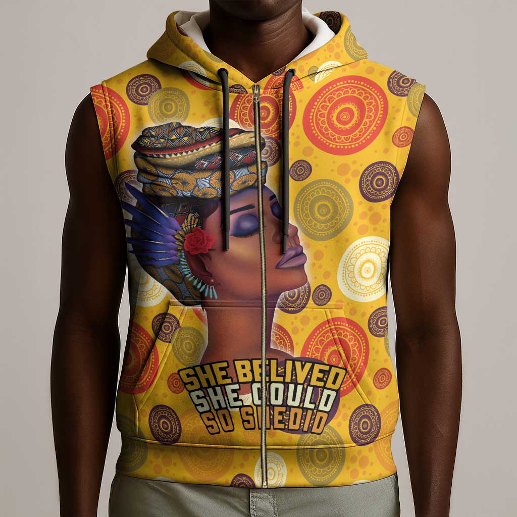 African Women Sleeveless Zip Hoodie She Believed She Could So She Did - African Pride