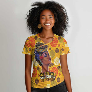 African Women Women V-Neck T-Shirt She Believed She Could So She Did