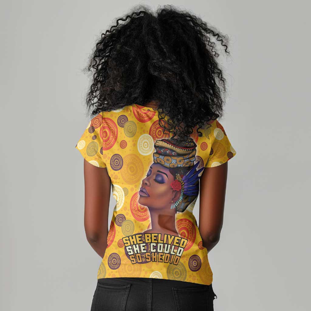 African Women Women V-Neck T-Shirt She Believed She Could So She Did