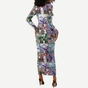 African American Long Sleeve Bodycon Dress The Civil Rights Journey in Puzzle DT03