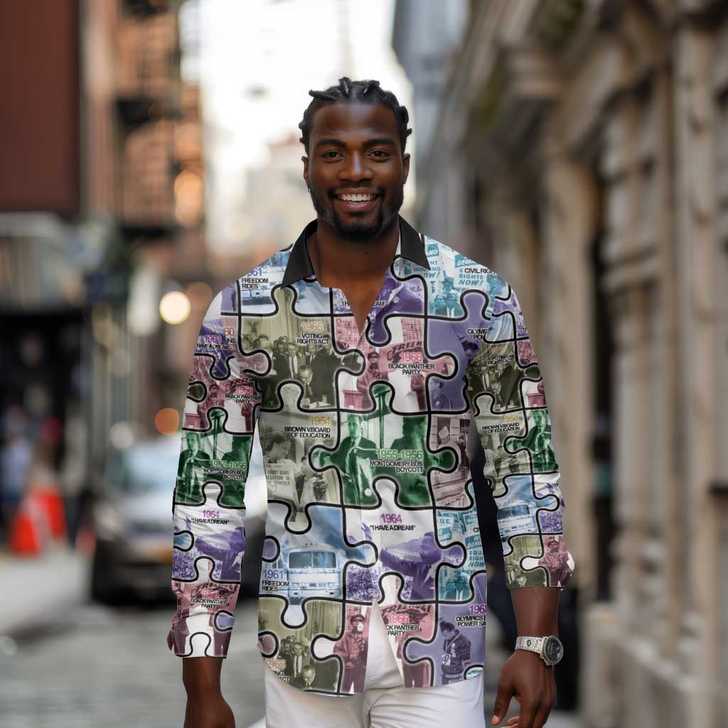 African American Long Sleeve Button Shirt The Civil Rights Journey in Puzzle