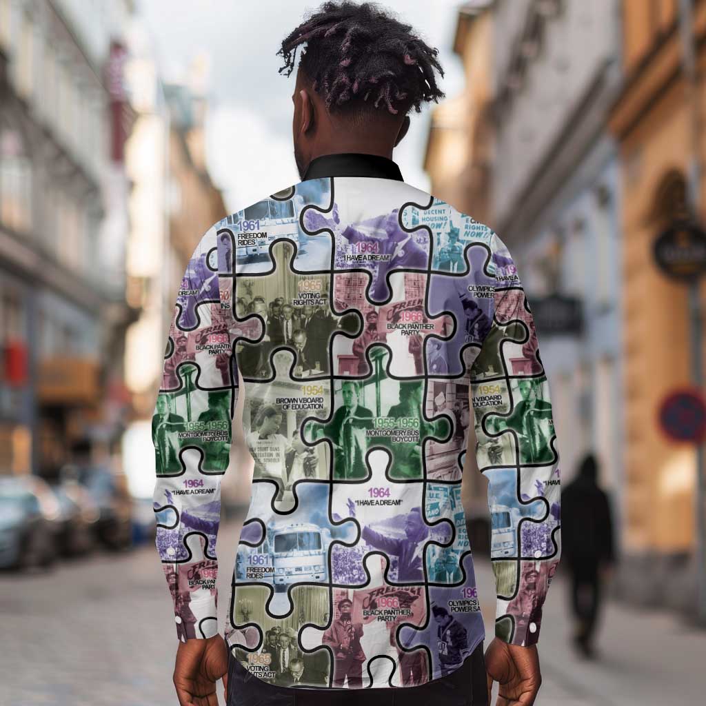African American Long Sleeve Button Shirt The Civil Rights Journey in Puzzle