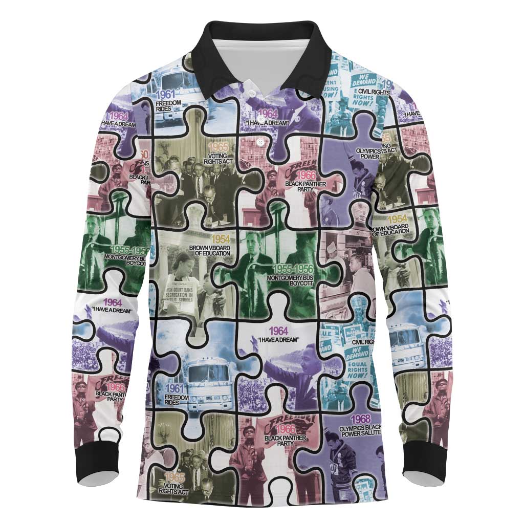 African American Long Sleeve Polo Shirt The Civil Rights Journey in Puzzle