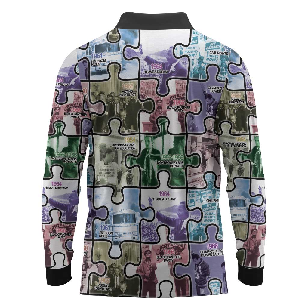 African American Long Sleeve Polo Shirt The Civil Rights Journey in Puzzle