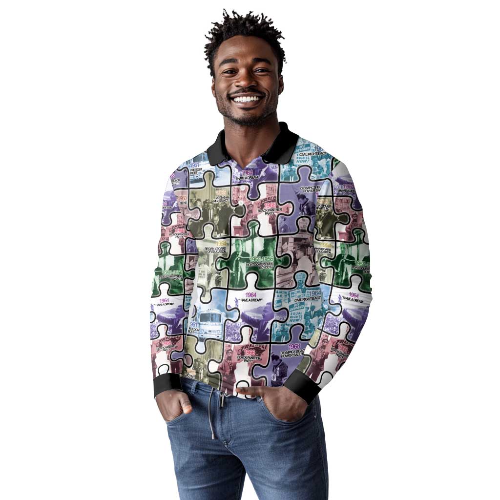 African American Long Sleeve Polo Shirt The Civil Rights Journey in Puzzle