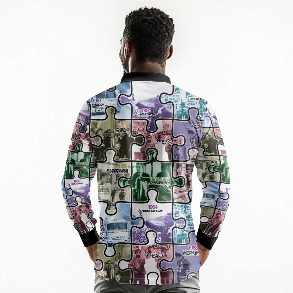 African American Long Sleeve Polo Shirt The Civil Rights Journey in Puzzle