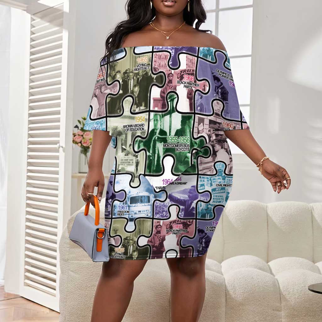 African American Off Shoulder Short Dress The Civil Rights Journey in Puzzle