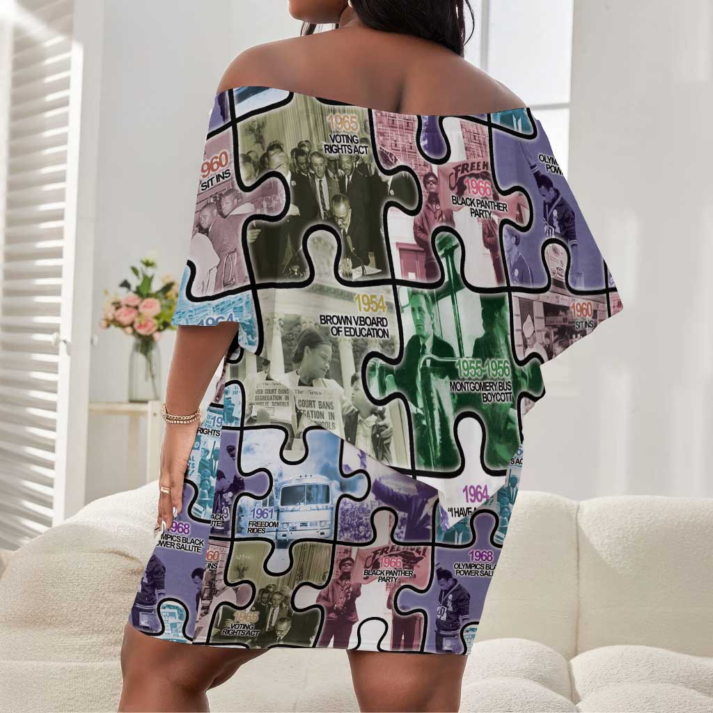 African American Off Shoulder Short Dress The Civil Rights Journey in Puzzle