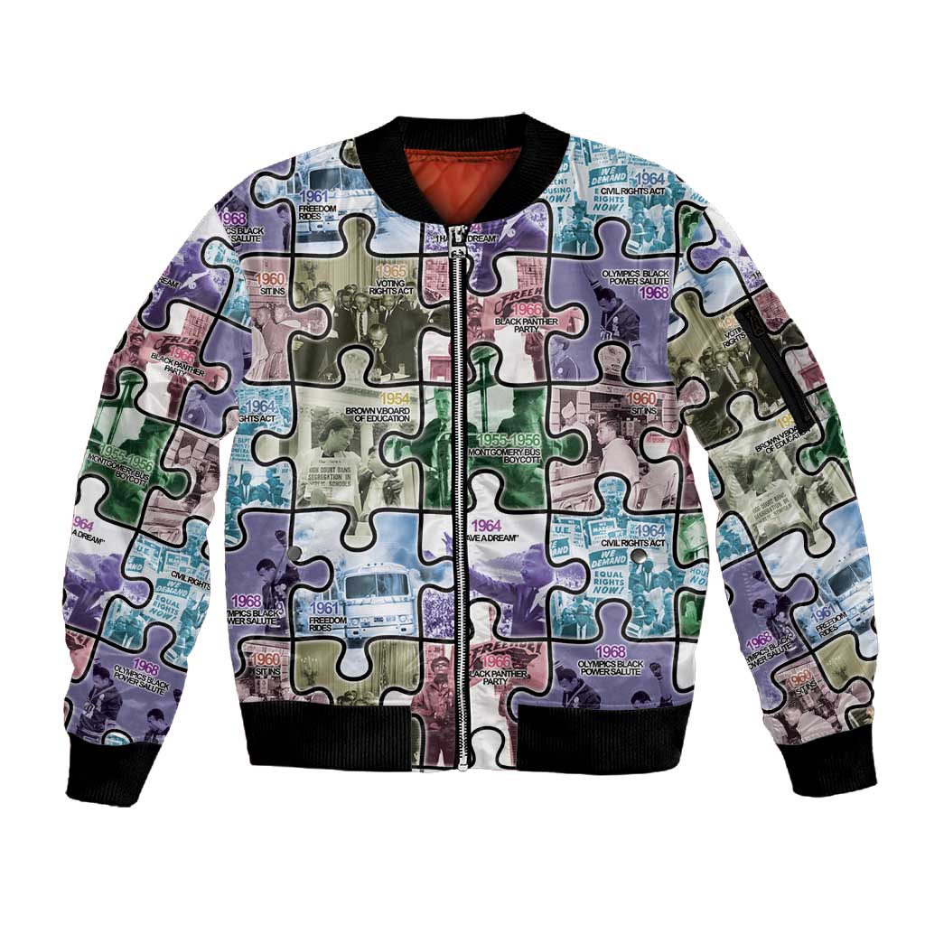 African American Sleeve Zip Bomber Jacket The Civil Rights Journey in Puzzle