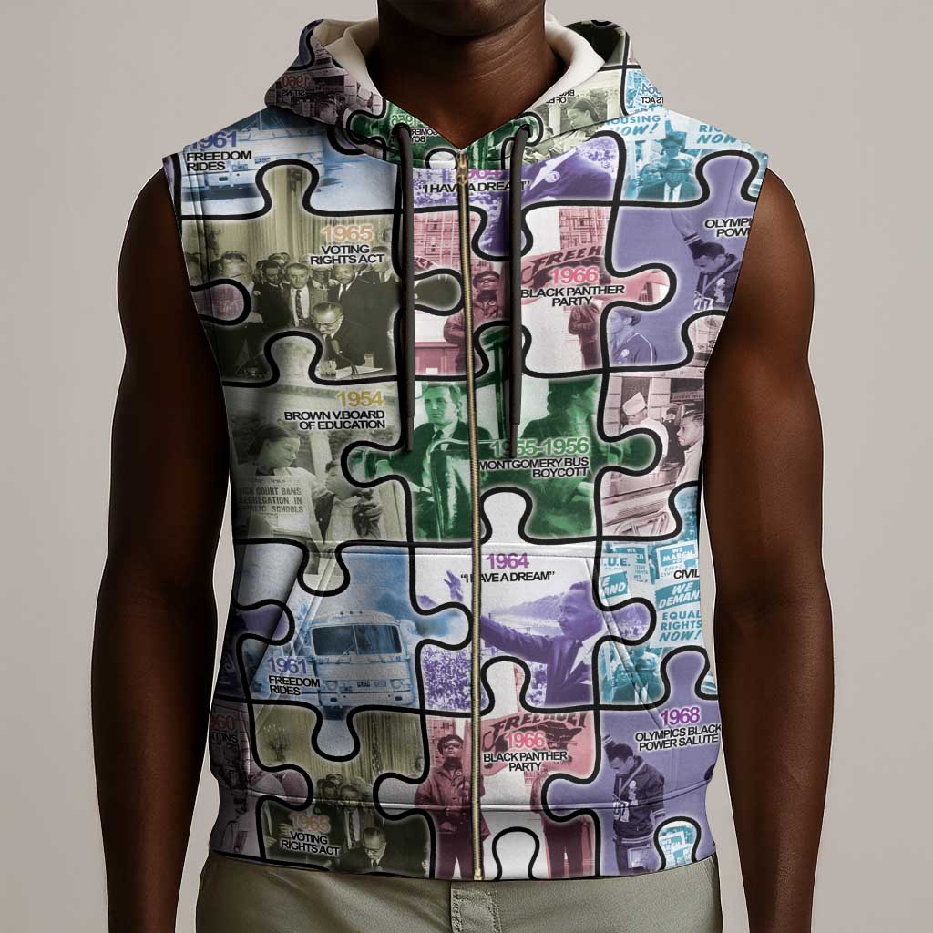 African American Sleeveless Zip Hoodie The Civil Rights Journey in Puzzle - African Pride
