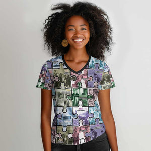 African American Women V-Neck T-Shirt The Civil Rights Journey in Puzzle