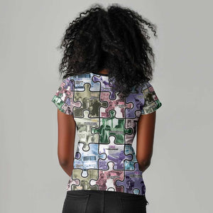 African American Women V-Neck T-Shirt The Civil Rights Journey in Puzzle