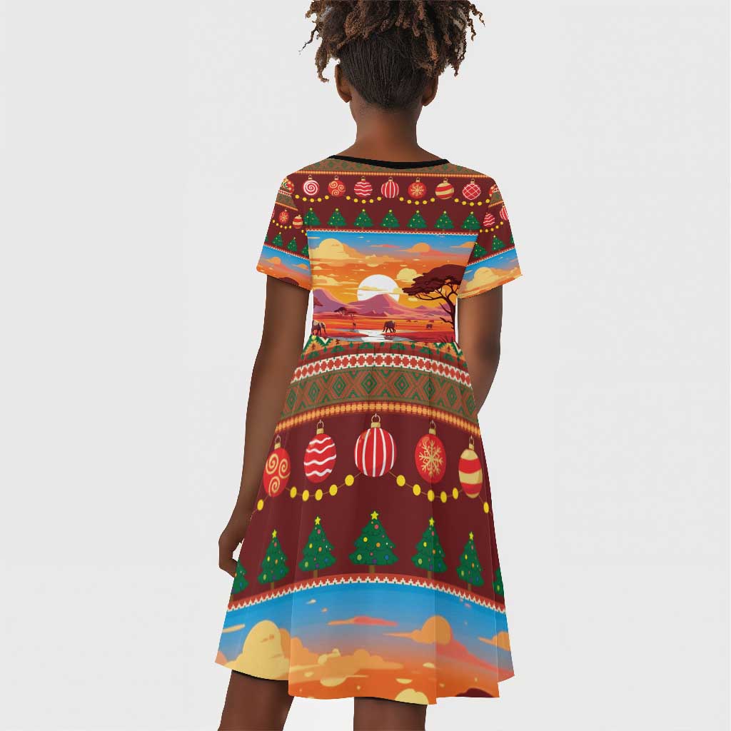African Christmas Kid Short Sleeve Dress Afro Heritage and Celebrated