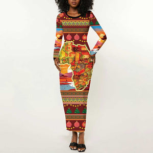 African Christmas Long Sleeve Bodycon Dress Afro Heritage and Celebrated DT03