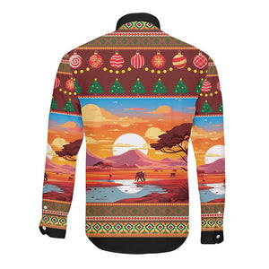 African Christmas Long Sleeve Button Shirt Afro Heritage and Celebrated