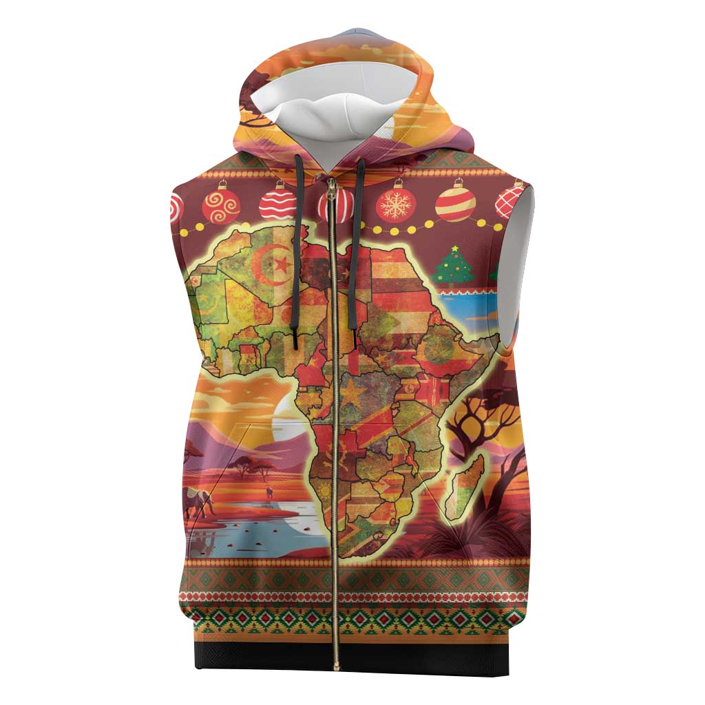 African Christmas Sleeveless Zip Hoodie Afro Heritage and Celebrated - African Pride
