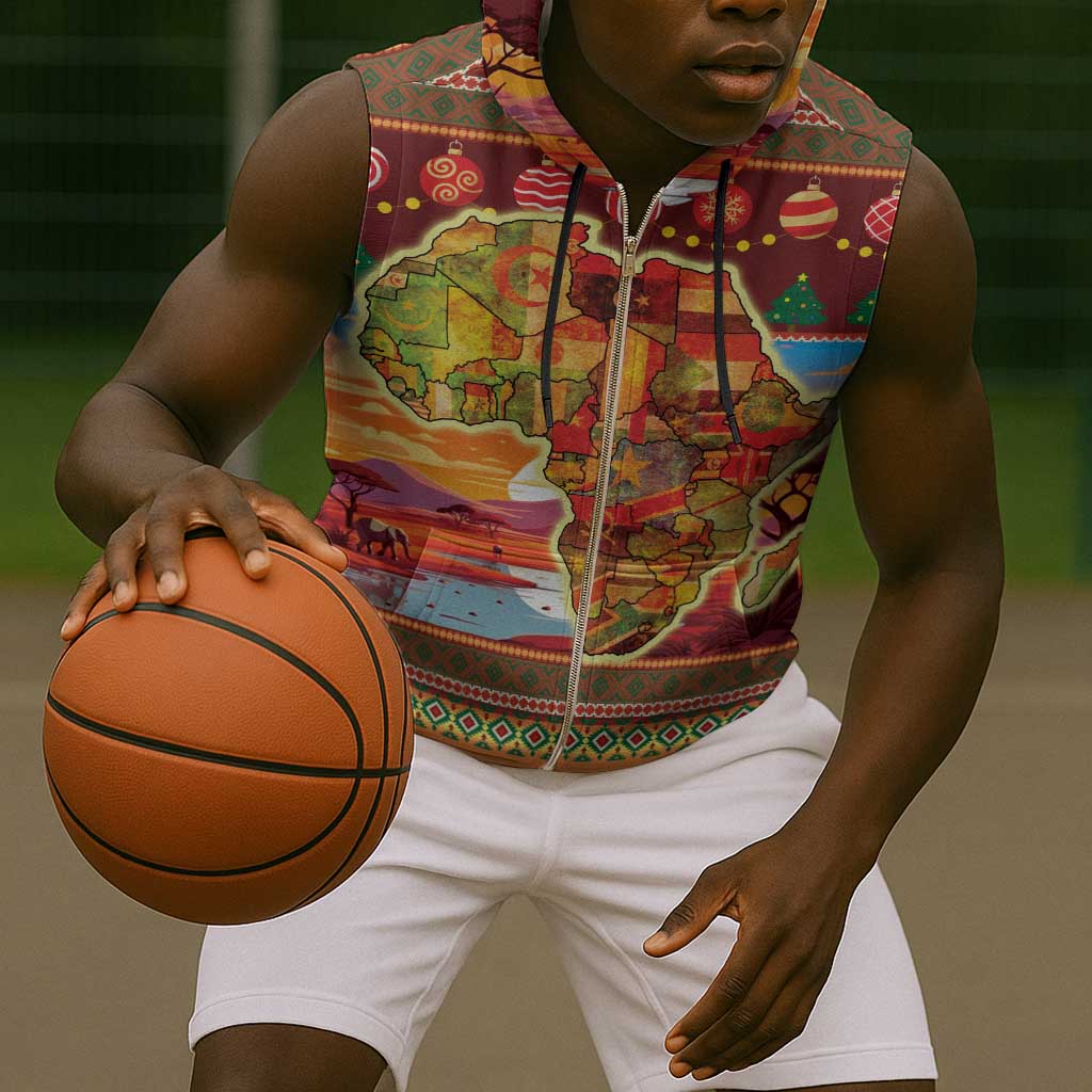African Christmas Sleeveless Zip Hoodie Afro Heritage and Celebrated - African Pride