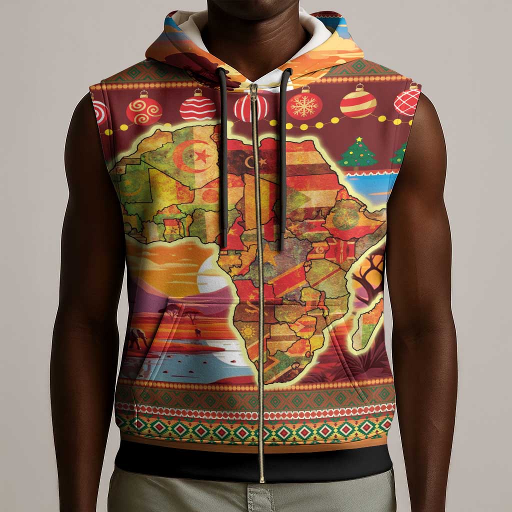 African Christmas Sleeveless Zip Hoodie Afro Heritage and Celebrated - African Pride