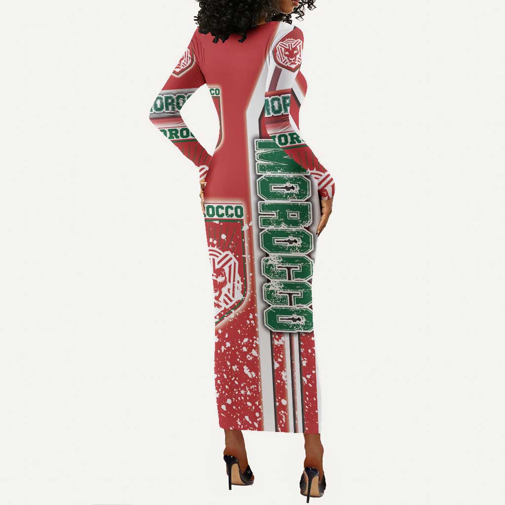 Morocco Soccer Long Sleeve Bodycon Dress Atlas Lions Football - Road To Champion DT03
