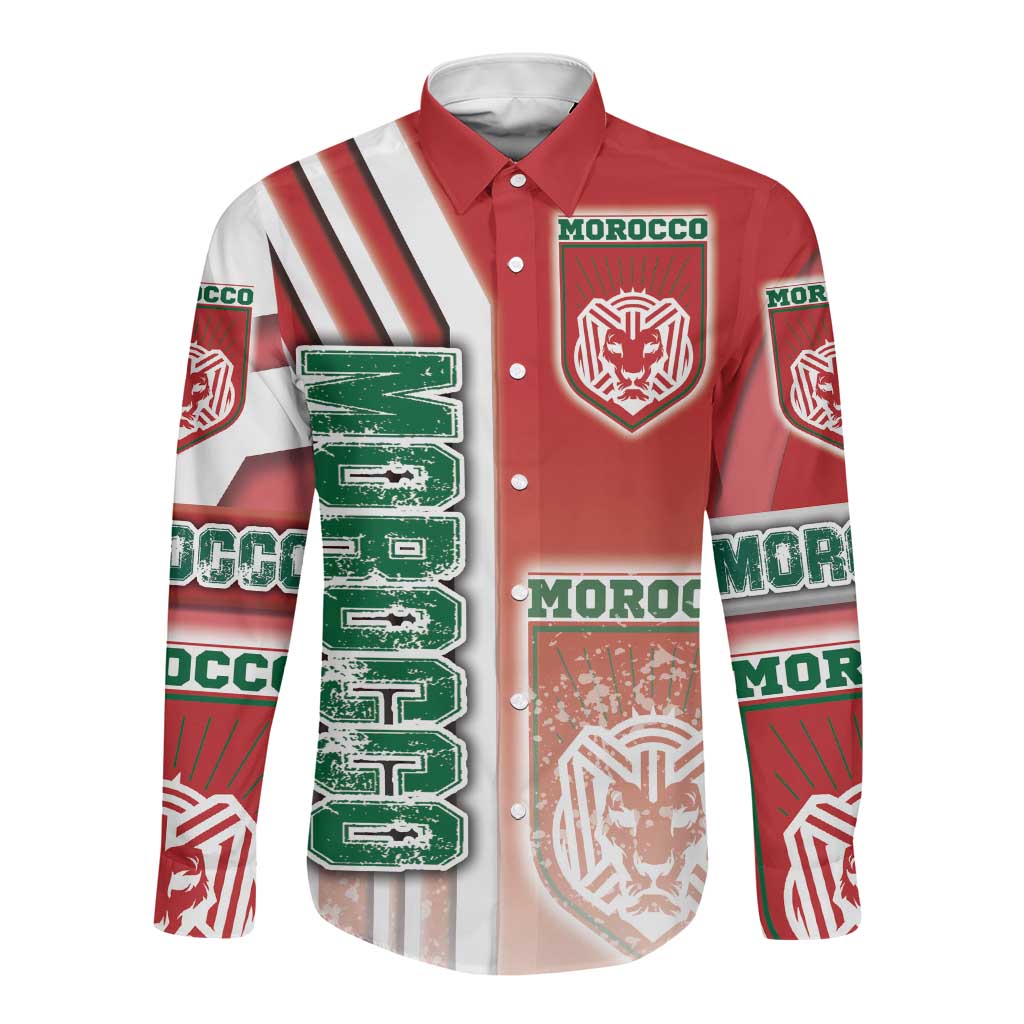 Morocco Soccer Long Sleeve Button Shirt Atlas Lions Football - Road To Champion