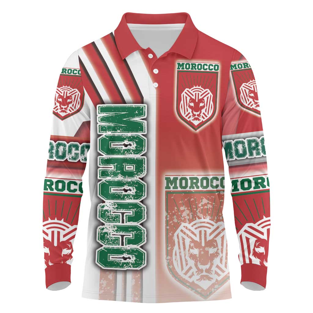 Morocco Soccer Long Sleeve Polo Shirt Atlas Lions Football - Road To Champion