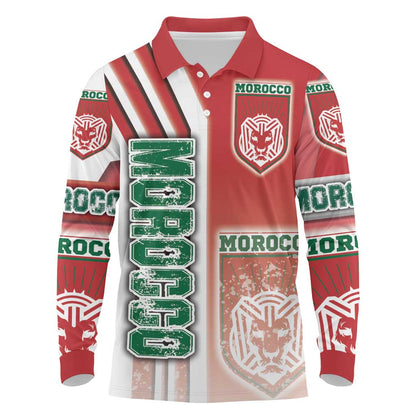 Morocco Soccer Long Sleeve Polo Shirt Atlas Lions Football - Road To Champion