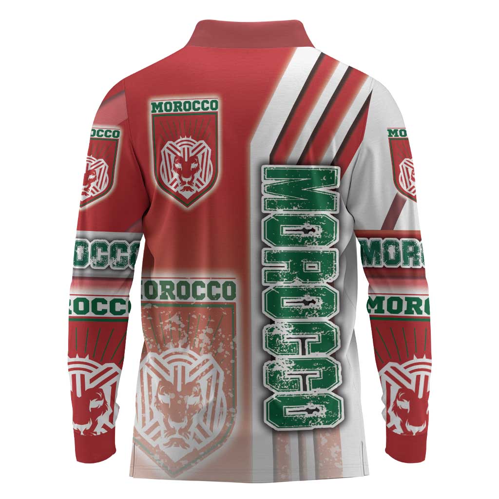 Morocco Soccer Long Sleeve Polo Shirt Atlas Lions Football - Road To Champion