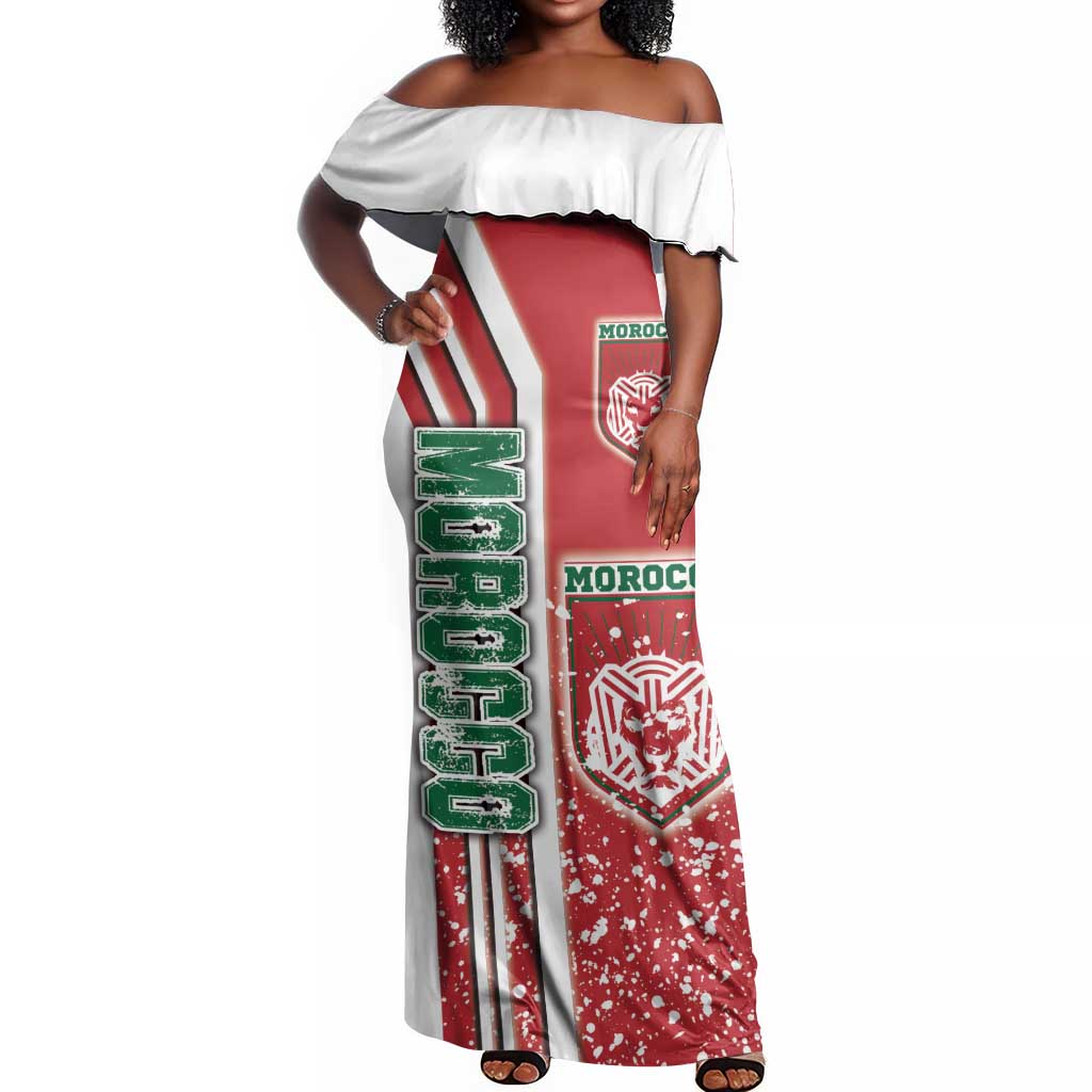 Morocco Soccer Off Shoulder Maxi Dress Atlas Lions Football - Road To Champion