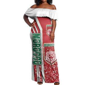 Morocco Soccer Off Shoulder Maxi Dress Atlas Lions Football - Road To Champion