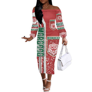 Morocco Soccer Off The Shoulder Long Sleeve Dress Atlas Lions Football - Road To Champion