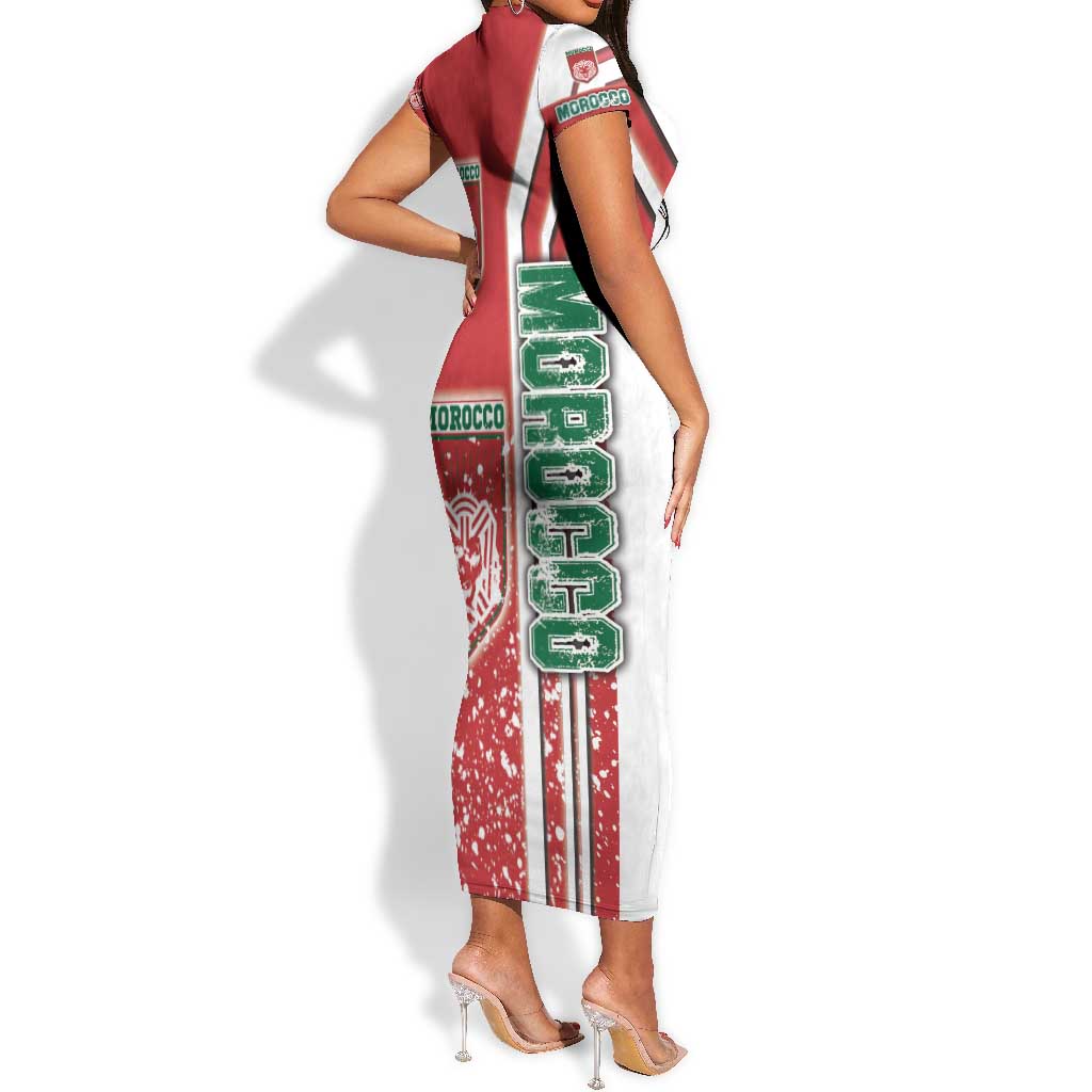 Morocco Soccer Short Sleeve Bodycon Dress Atlas Lions Football - Road To Champion DT03