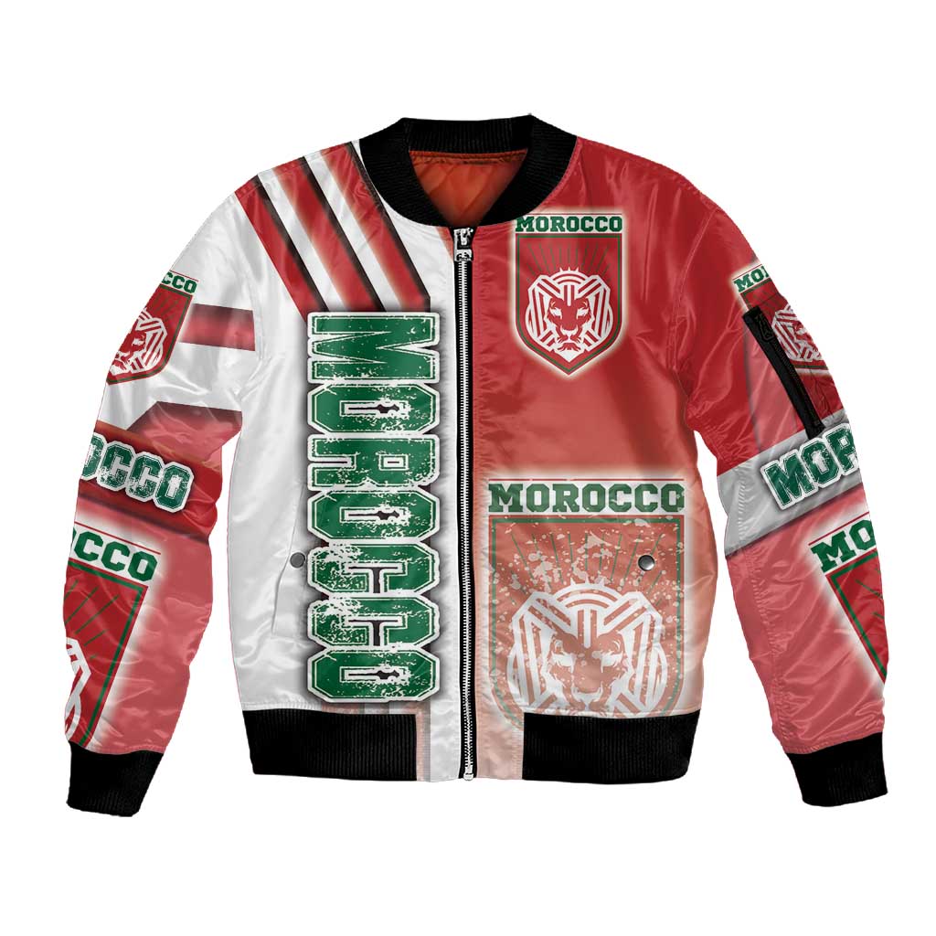 Morocco Soccer Sleeve Zip Bomber Jacket Atlas Lions Football - Road To Champion