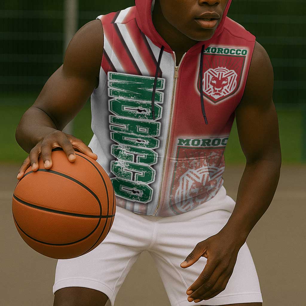 Morocco Soccer Sleeveless Zip Hoodie Atlas Lions Football - Road To Champion - African Pride