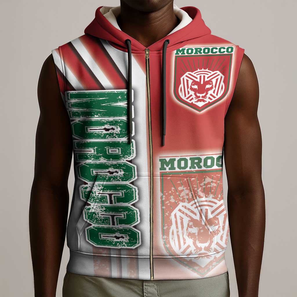 Morocco Soccer Sleeveless Zip Hoodie Atlas Lions Football - Road To Champion - African Pride