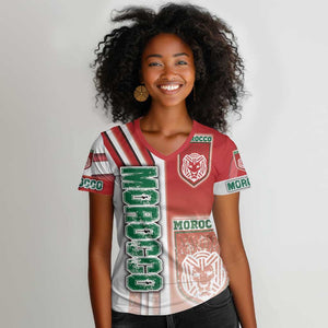 Morocco Soccer Women V-Neck T-Shirt Atlas Lions Football - Road To Champion