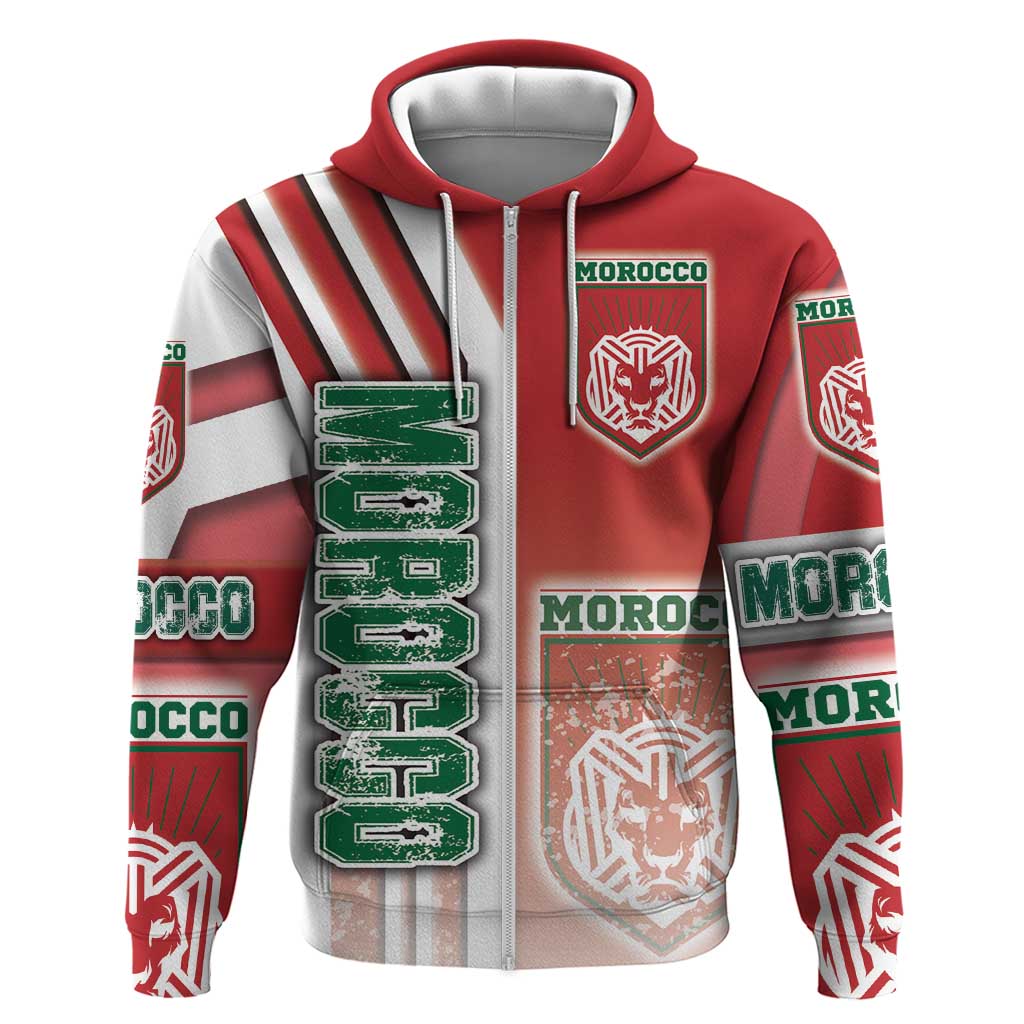 Morocco Soccer Zip Hoodie Atlas Lions Football - Road To Champion
