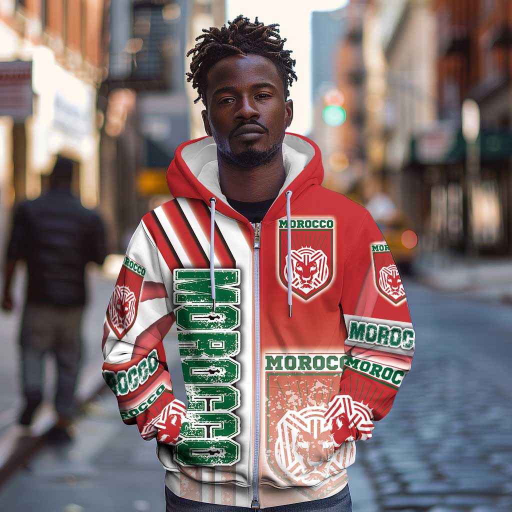 Morocco Soccer Zip Hoodie Atlas Lions Football - Road To Champion