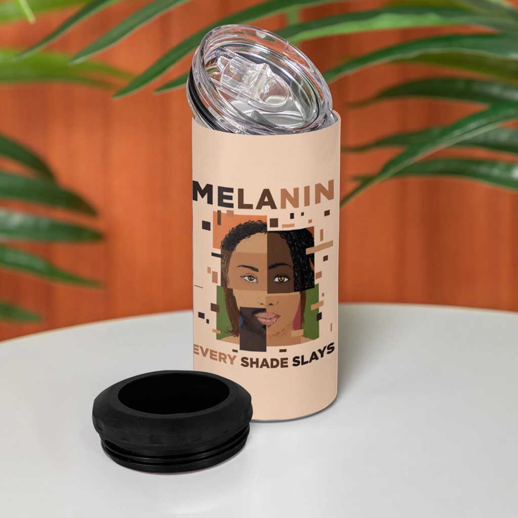 Melanin Every Shade Slays 4 in 1 Can Cooler Tumbler Afro Women