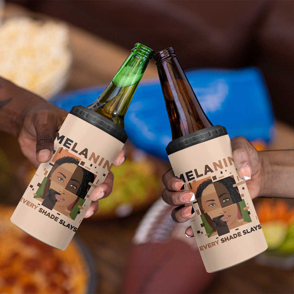 Melanin Every Shade Slays 4 in 1 Can Cooler Tumbler Afro Women