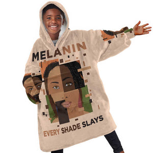 Melanin Every Shade Slays Kid Wearable Blanket Hoodie Afro Women