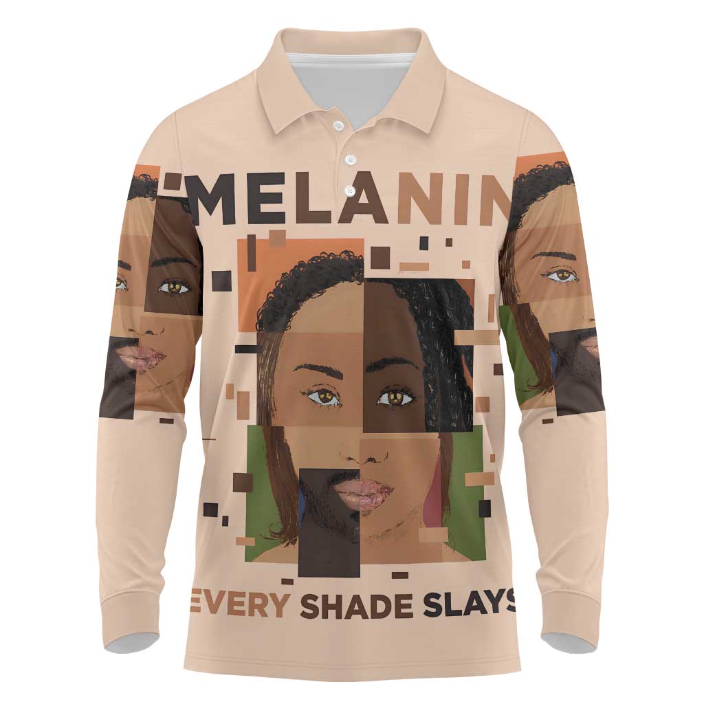 Melanin Every Shade Slays Long Sleeve Polo Shirt Afro Women
