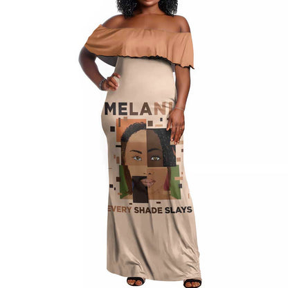 Melanin Every Shade Slays Off Shoulder Maxi Dress Afro Women