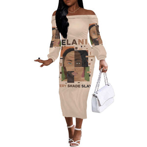 Melanin Every Shade Slays Off The Shoulder Long Sleeve Dress Afro Women