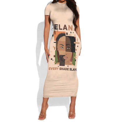 Melanin Every Shade Slays Short Sleeve Bodycon Dress Afro Women DT03