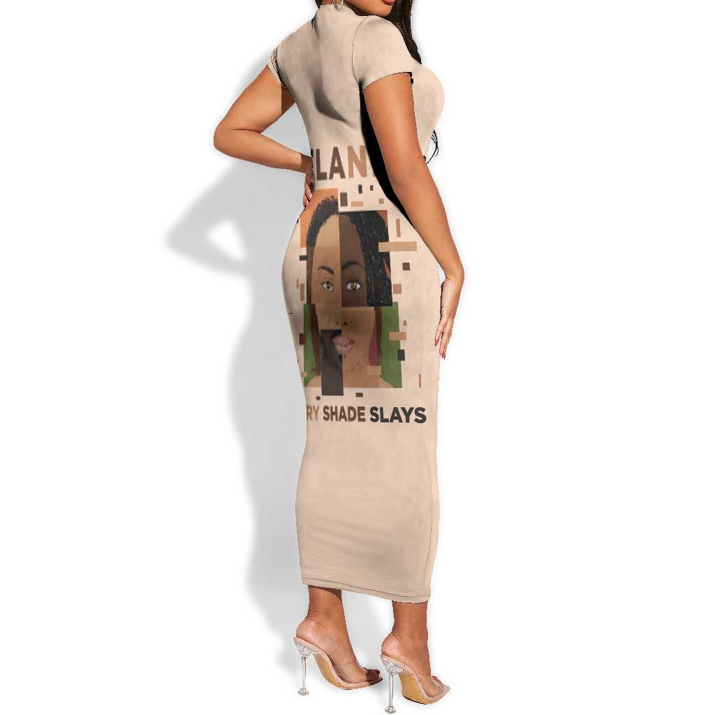 Melanin Every Shade Slays Short Sleeve Bodycon Dress Afro Women DT03